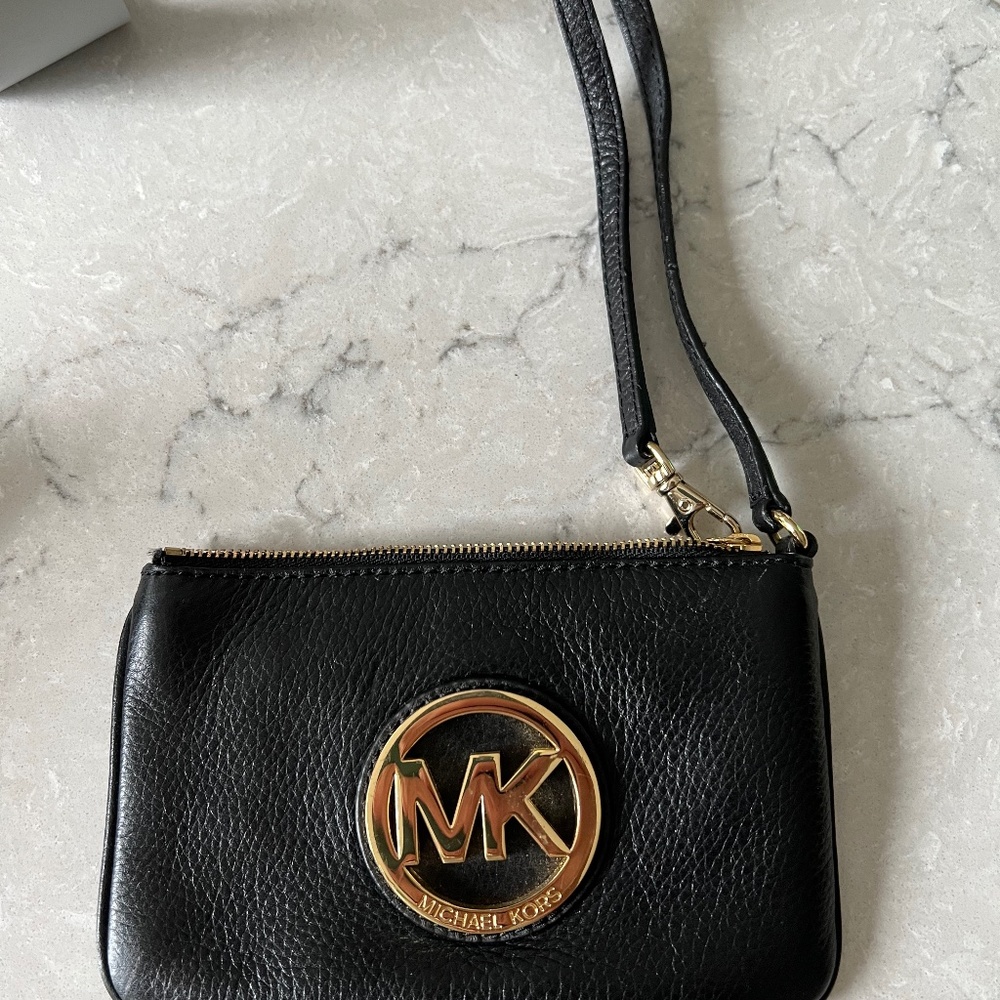 Michael Kors Black Leather Wristlet